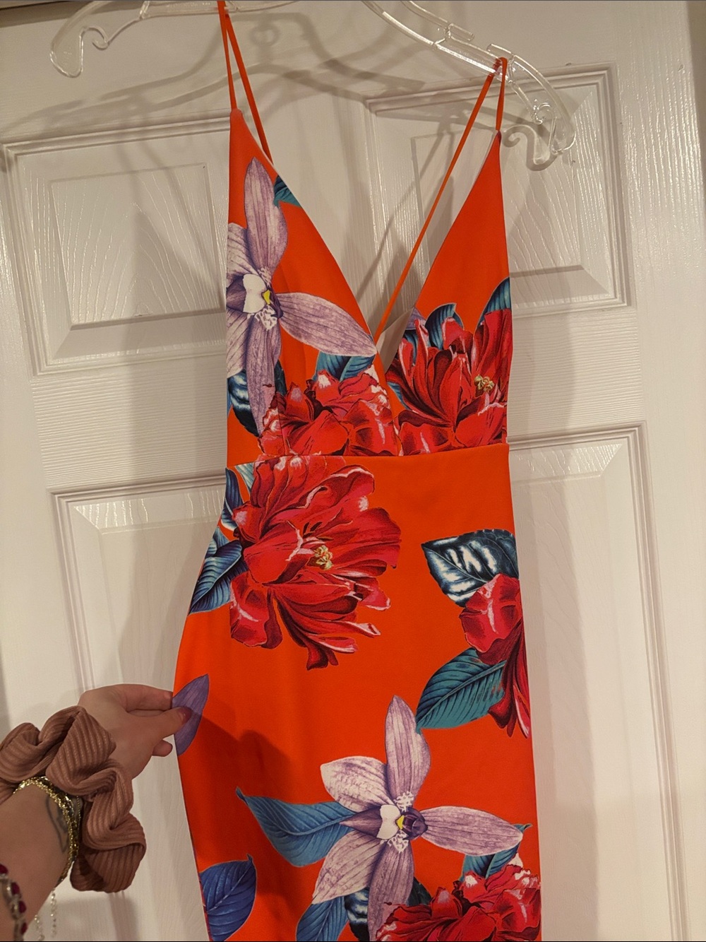 Missguided Orange Floral Strapless Slip Dress with Purple & Blue Accents